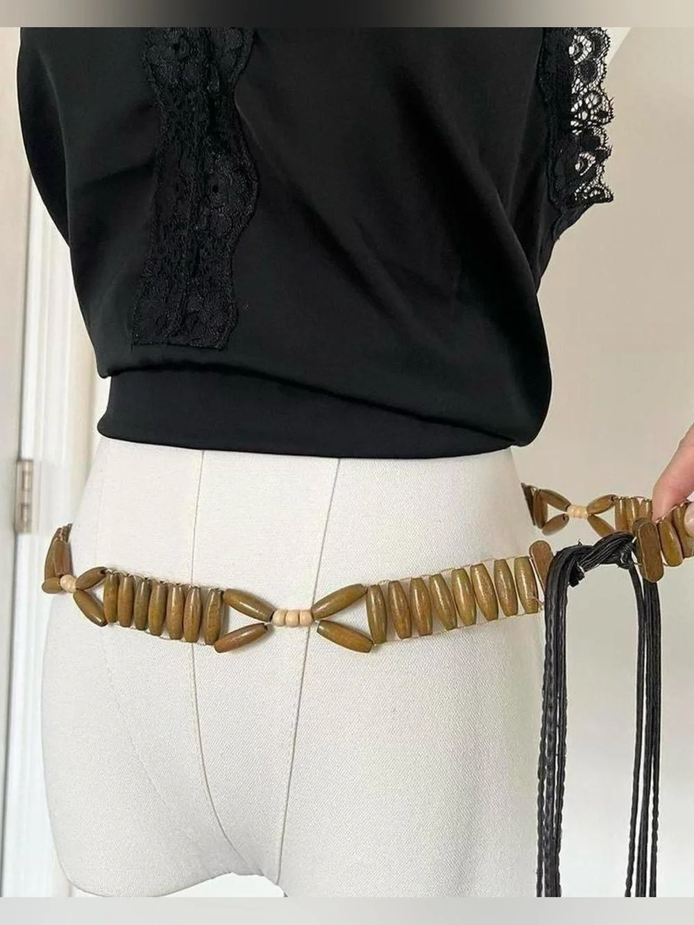 Vintage brown beaded fringe belt